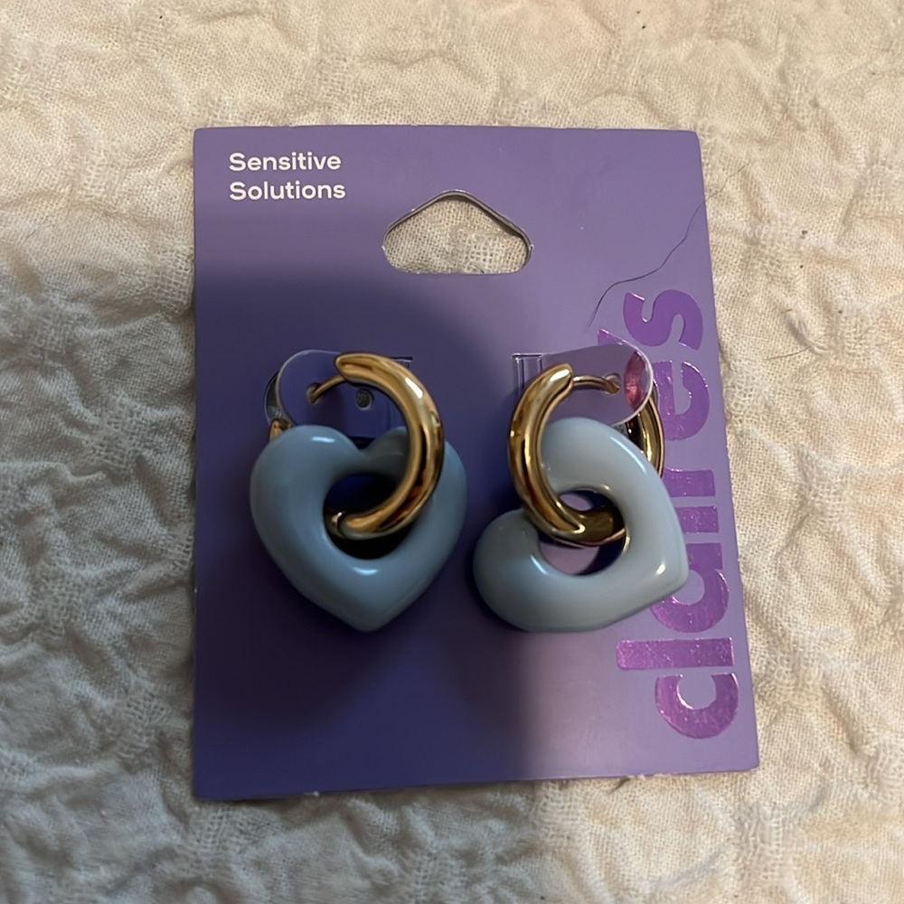 NWT Claire’s Blue Heart Hoops - Picture 3 of 3